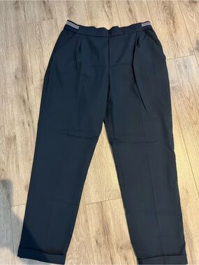 Dark Navy Trousers with Striped Cuffs